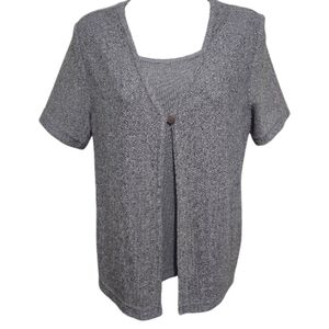 TR Bentley Vintage Knit Layered Top w/ Attached Front Button Cardigan